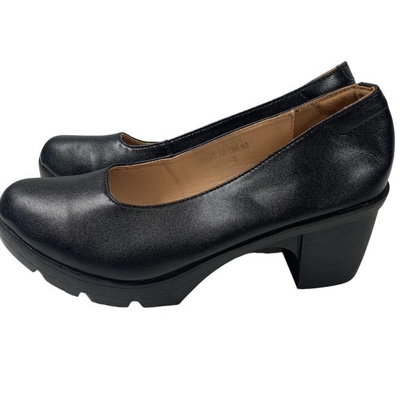 KKdom Womens Classic Leather Chunky Mid-heel Round Toe Heel Sz 9.5 - Picture 2 of 4